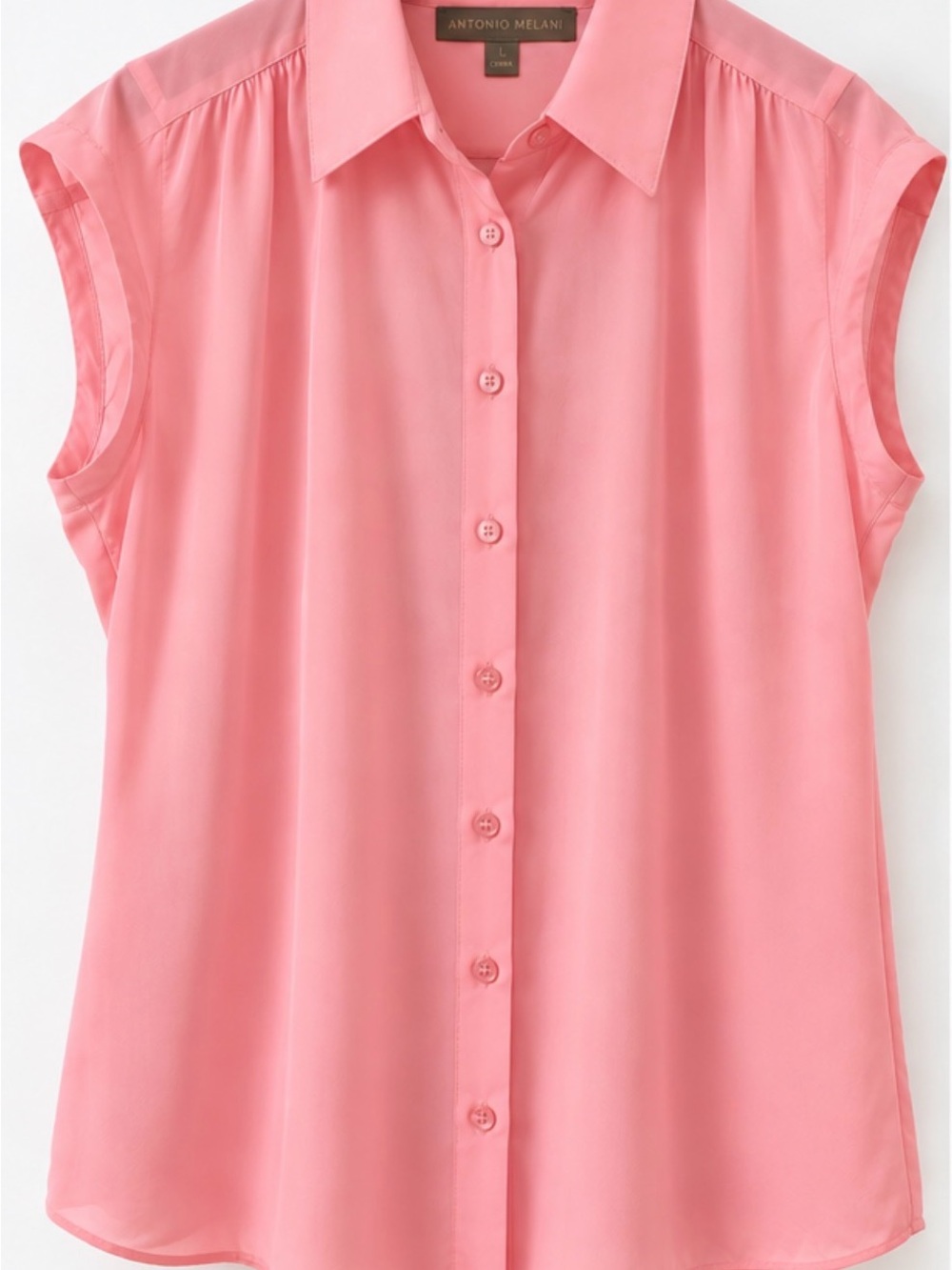 ANTONIO MELANI Coral Pink Cap-Sleeve Button-Down Blouse